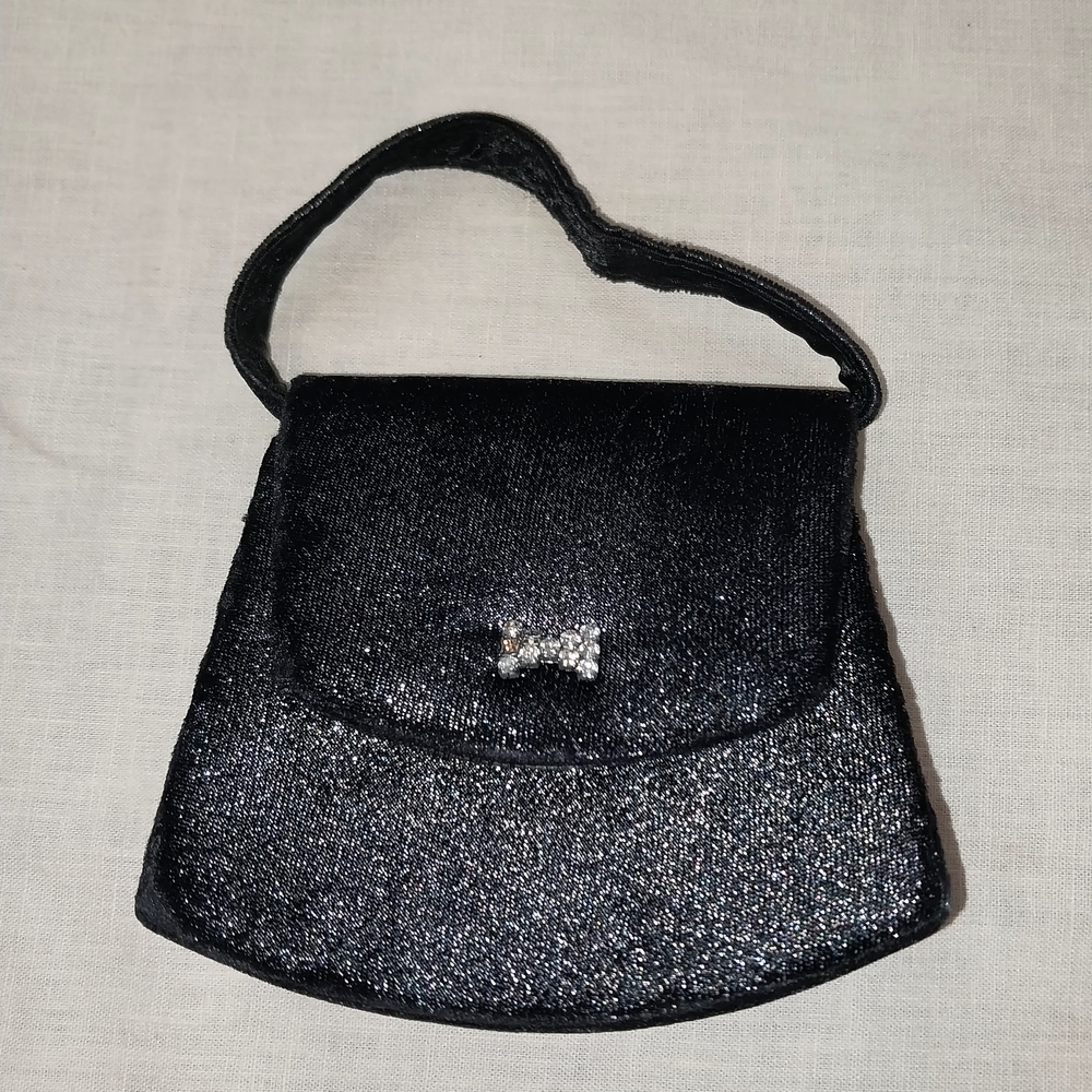 Dover Kids Black Velvet Mini Purse Rhinestone Bow Handle and Strap